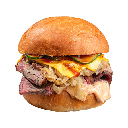 Appetizing american grilled brisket cheeseburgerの写真素材