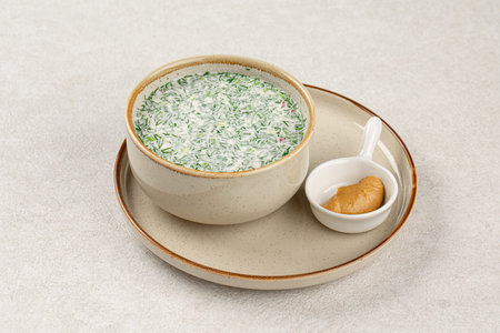 Portion of russian cold soup okroshkaの写真素材