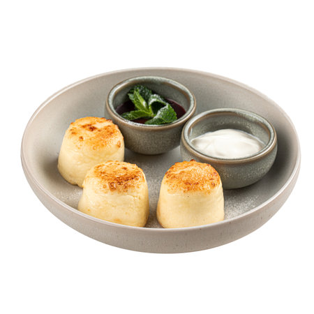 Portion of syrniki russian cottage cheese pancakesの写真素材