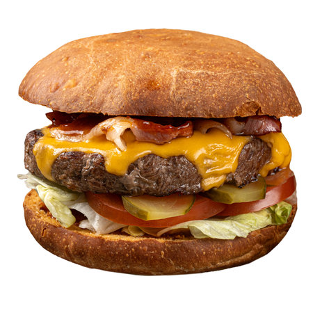 Isolated portion of classic cheeseburgerの写真素材