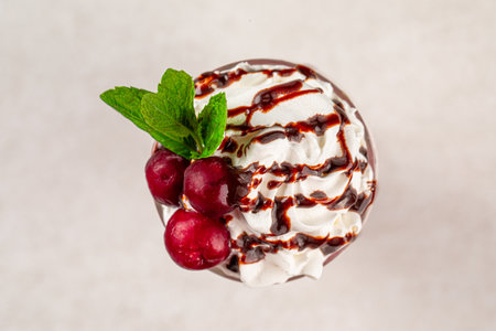 Glass of sweet fresh cherry milkshakeの写真素材
