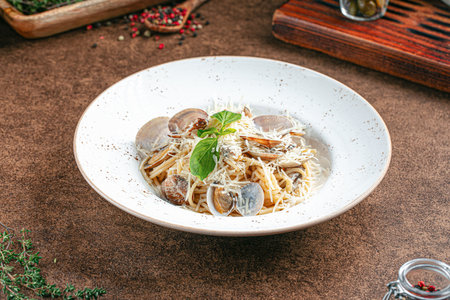 Portion of italian vongole pastaの写真素材