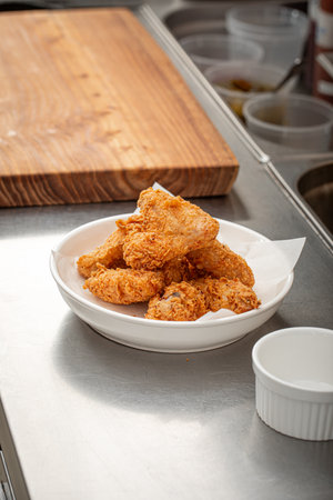 Golden fried chicken in the cafeの写真素材