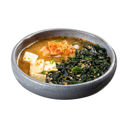 Isolated bowl of japanese miso soupの写真素材