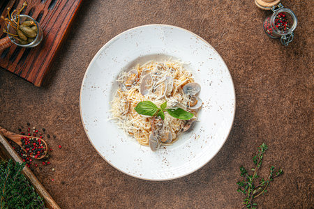 Portion of italian vongole pastaの写真素材