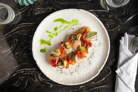 Gourmet bruschetta with vegetablesの写真素材
