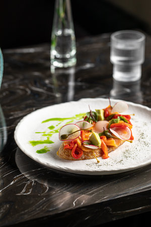 Gourmet bruschetta with vegetablesの写真素材