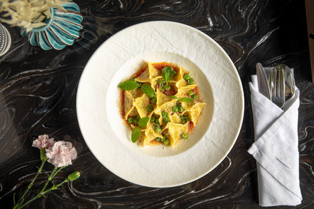 Portion of italian ravioli dumplings dishの写真素材