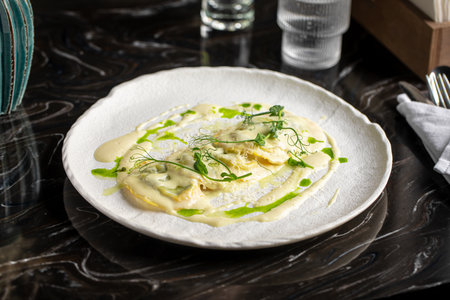 Portion of italian ravioli dumplings dishの写真素材