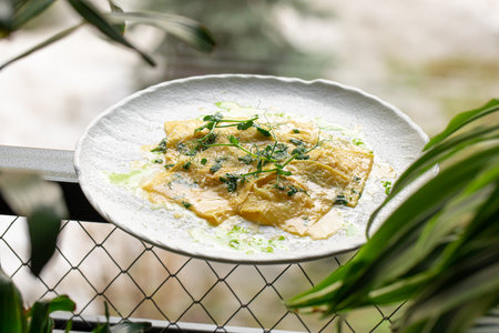 Portion of italian ravioli dumplings dishの写真素材