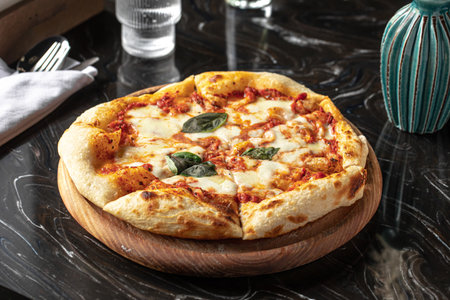 Portion of baked italian pizza margheritaの写真素材