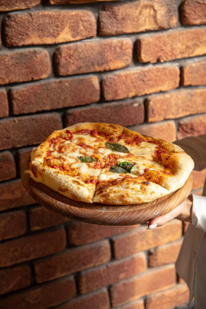 Portion of baked italian pizza margheritaの写真素材