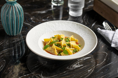 Portion of italian ravioli dumplings dishの写真素材