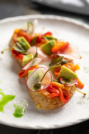 Gourmet bruschetta with vegetablesの写真素材