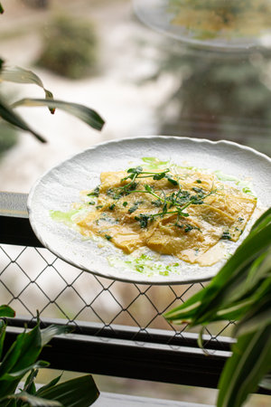 Portion of italian ravioli dumplings dishの写真素材