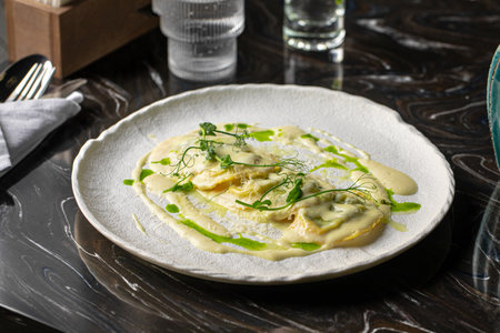 Portion of italian ravioli dumplings dishの写真素材