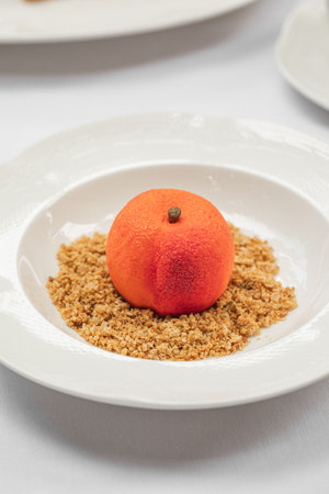 Portion of gourmet dessert cake orangeの写真素材