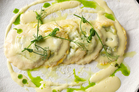 Portion of italian ravioli dumplings dishの写真素材