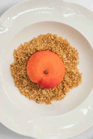 Portion of gourmet dessert cake orangeの写真素材