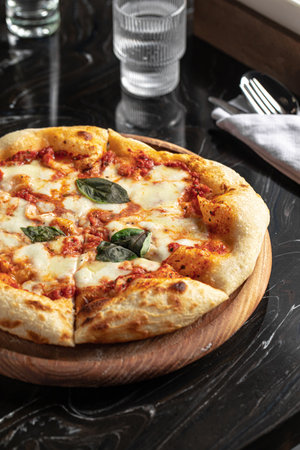 Portion of baked italian pizza margheritaの写真素材