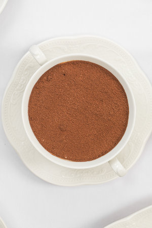 Top view on tiramisu dessert in a bowlの写真素材