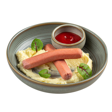Isolated portion of sausages with mashed potatoの写真素材