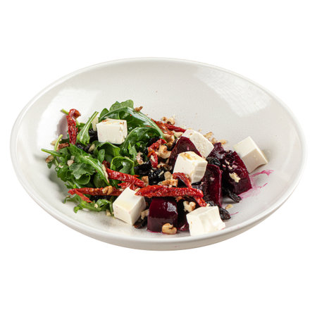 Isolated gourmet salad with beets and feta cheeseの写真素材