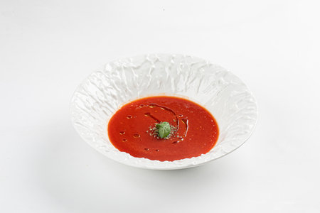 Portion of spanish gazpacho tomato soupの写真素材