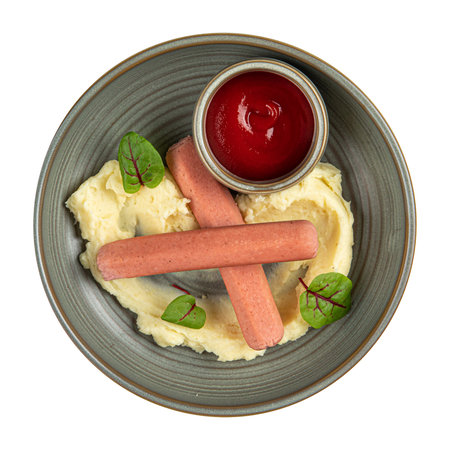 Isolated portion of sausages with mashed potatoの写真素材