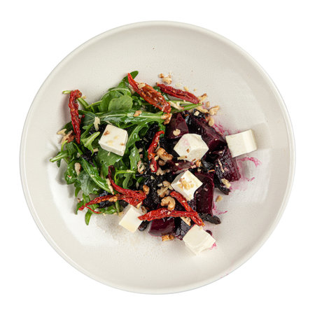 Isolated gourmet salad with beets and feta cheeseの写真素材