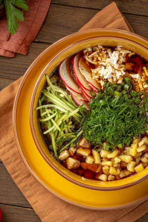 Okroshka soup with kvass and vegetablesの写真素材