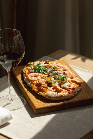 Pinsa with turkey porcini mushrooms and cheese
