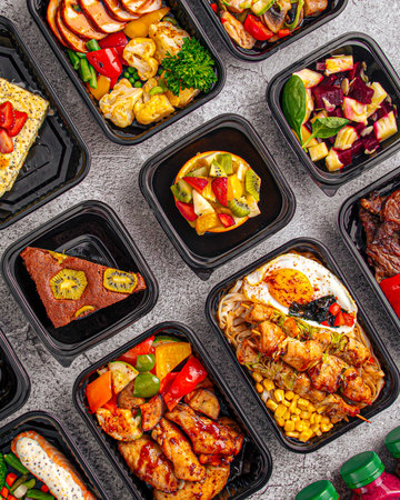Assorted healthy meal prep dishes