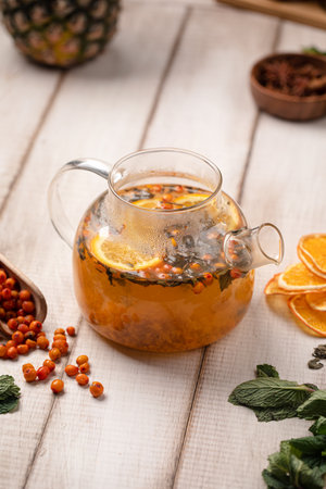 Sea buckthorn tea with citrus slices