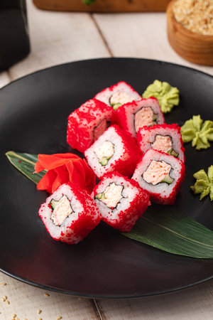 California sushi rolls with crab and tobikoの写真素材