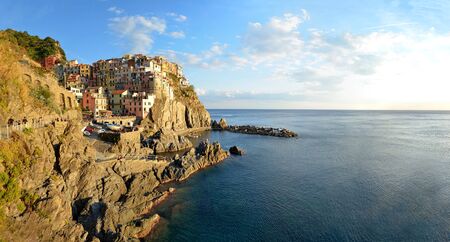 Panoramic View (Panorama) of Sunset in Manarola, Cinque terre (Italy)