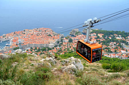 Dubrovnik / Croatia - 10-05-2015 - Aerial (Panoramic) view of Cable Car to Old Town (Old Port) Imperial Fortressのeditorial素材