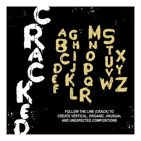 Wood Paint Typeface (Vector Font). Alphabet painted over Cracked Wood in Vertical Composition (Textured Typography).のイラスト素材