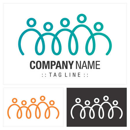 People (Family, Friends, Team, Group) Vector Symbol Company (Association) Logo (Logotype). Spiral, Hands Together, Colorful Style Icon Illustration. Elegant Identity Concept Design Idea Brand Templateのイラスト素材