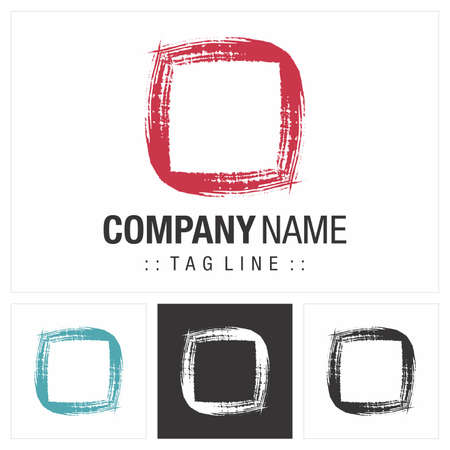 Square Frame Vector Symbol Company Logo (Logotype). Paint Brush Stroke Style Icon Illustration. Elegant Identity Concept Design Idea Template (Brand).のイラスト素材