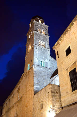 Dubrovnik / Croatia - 10-06-2015 - Tower of Church of Saint Savior at Night in Old Town (Imperial Fortress)のeditorial素材