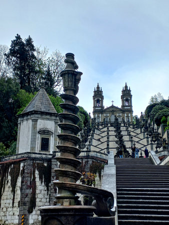 Braga Portugal March 29 2024 Majestic baroque stairway of Bom Jesus do Monte featuring ornate fountains and sculptural symmetry leading to the sanctuaryの写真素材