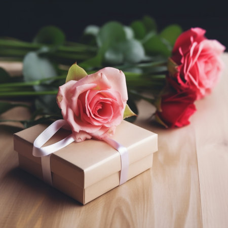 A box with bouquet of roses love background. ai generativeの素材