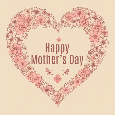 Happy Mother's Day greeting card with floral heart. Vector illustration.の素材