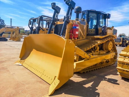 Brand new yellow bulldozerの写真素材
