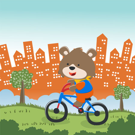 Cute little bear riding a bicycle. Trendy children graphic. Vector illustration. T-Shirt Design for children. Design elements for kids.のイラスト素材