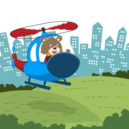 Cartoon illustration of a cute little cat on a helicopter. Creative vector childish background for fabric, textile, nursery wallpaper, poster, card, brochure. and other decoration.のイラスト素材