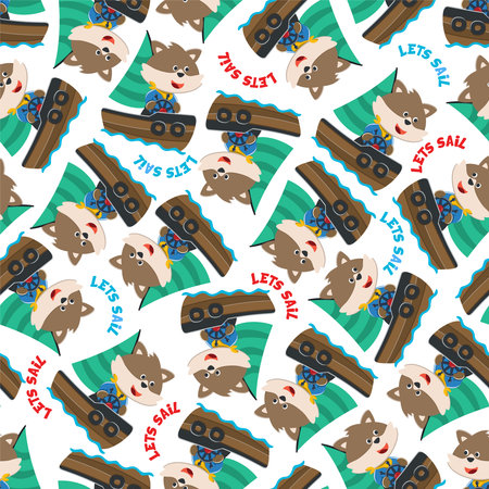 Seamless pattern with cute little fox the sailor, Cute Marine pattern for fabric, baby clothes, background, textile, wrapping paper and other decoration.のイラスト素材