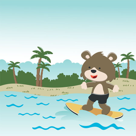 Surfing time with cute little fox at summer. Can be used for t-shirt printing, children wear fashion designs, baby shower invitation cards and other decoration.のイラスト素材