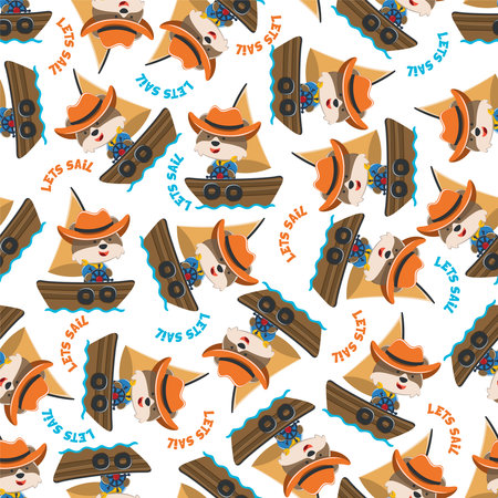 Seamless pattern with cute little fox the sailor, Cute Marine pattern for fabric, baby clothes, background, textile, wrapping paper and other decoration.のイラスト素材
